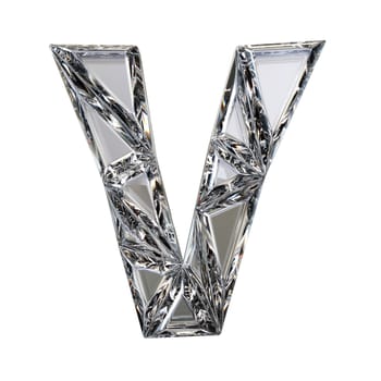 Crystal triangulated font letter V 3D render illustration isolated on white background