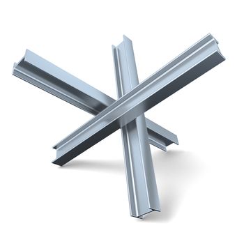 Steel street barrier in shape of anti-tank Czech hedgehog obstacle 3D render illustration isolated on white background