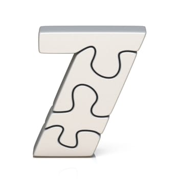 White puzzle jigsaw number SEVEN 7 3D render illustration isolated on white background