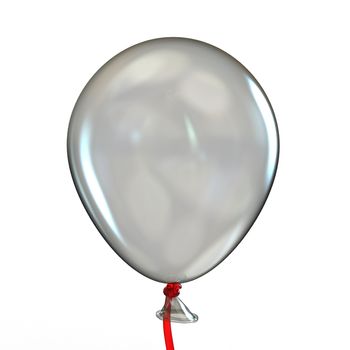 Transparent balloon with red ribbon 3D render illustration isolated on white background