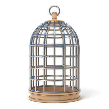 Empty bird cage closed 3D render illustration isolated on white background