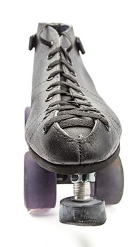 Black boot roller skate with purple wheels