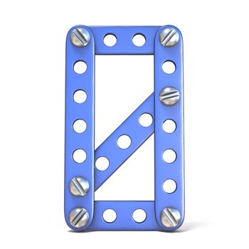 Blue metal constructor toy Number 0 ZERO 3D render illustration isolated on white background