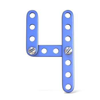 Blue metal constructor toy Number 4 FOUR 3D render illustration isolated on white background