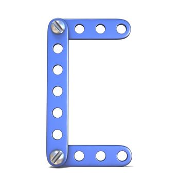 Alphabet made of blue metal constructor toy Letter C 3D render illustration isolated on white background