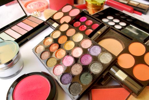 Makeup accessories for beautician is bright color.