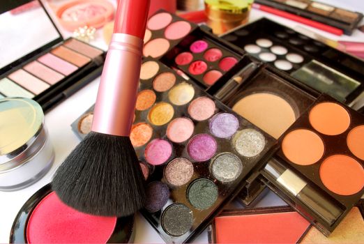 Makeup accessories for beautician is bright color.