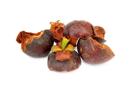 Dried mangosteen on  White Blackground.Properties of mangosteen. Help strengthen bones and teeth.