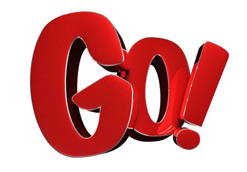 Text Go red 3D rendering on white background.With Clipping Path.