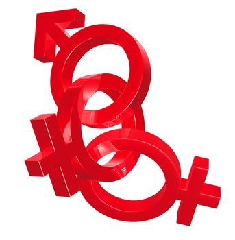 Sex symbol 3d.Red sex on white background.With Clipping Path.