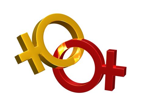 Sex symbol 3d.Red and gold sex on white background.With Clipping Path.