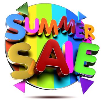 Colorful 3D rendering  Summer sale Message on white background.(with Clipping Path).