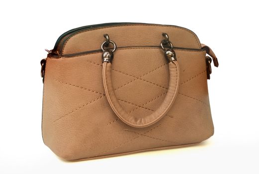 Brown leather bag.Dark brown handbag.With Clipping Path.