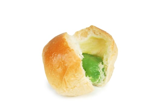 Fresh bread and pandan custard.With Clipping Path.