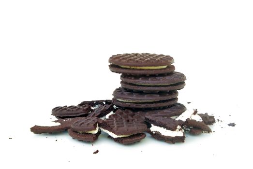Chocolate cookies stuffed with milk cream.(With Clipping Path).