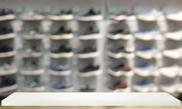 defocus shot of shoes on shelf in the store 