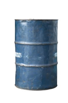 old blue oil tank isolated on white background