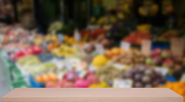 local vegetable market defocus background with wooden sheif