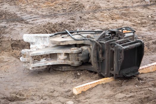 Shovels from an excavator on a construction site