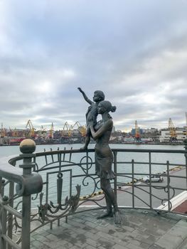 Odessa, Ukraine - December 30, 2017: Statue Wife Of A Sailor With Child.