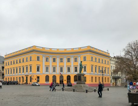 Odessa, Ukraine - November 17, 2017: Square In Front Of The Statue Of The Duc de Richelieu.