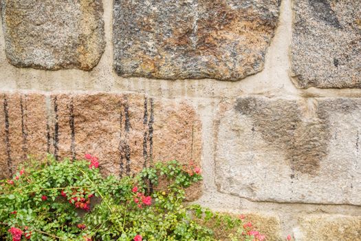 Wall of stone with flowers