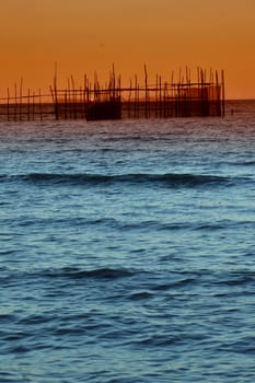 fisherman trap on Tanjung Batu Beach in Tarakan Indonesia