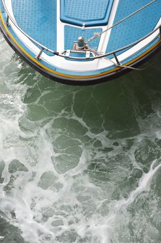 speedboat at anchor with top view 
