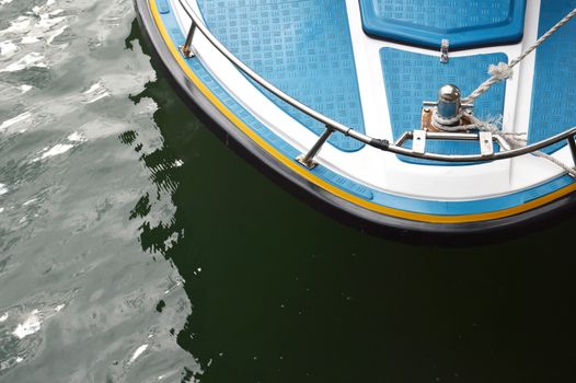 speedboat at anchor with top view 