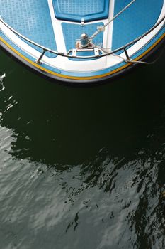 speedboat at anchor with top view 