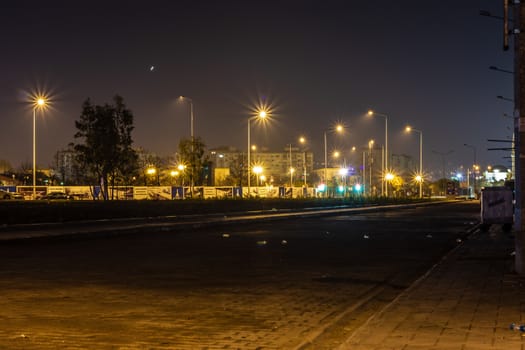 a nightscene cityscape shoot with good lightning and stone road. photo has taken at izmir/turkey.