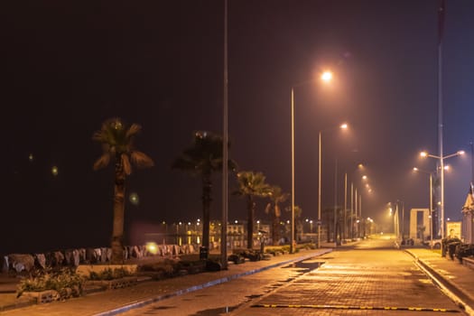 a wide view from a coastal road - city lights. photo has taken at izmir/turkey.