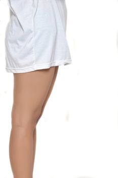 asian young woman's thigh wearing long white shirts