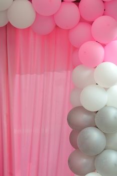 balloons frame on blank pink curtain  background