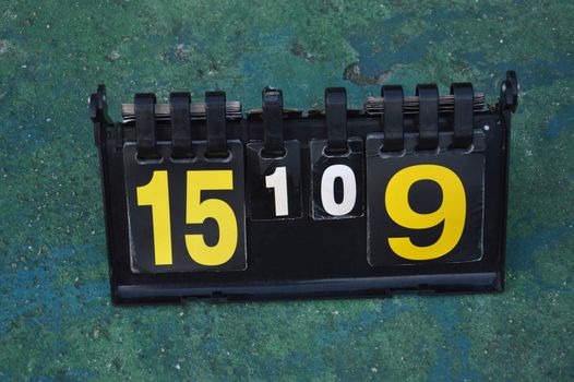 volleyball scoreboard on the cement floor