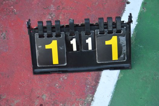 volleyball scoreboard on the cement floor