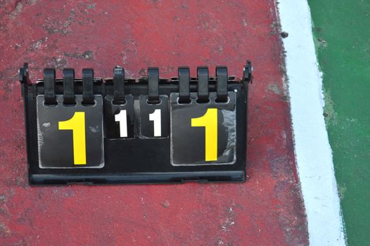 volleyball scoreboard on the cement floor