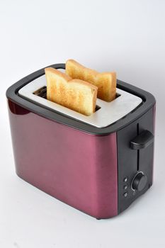toast  on toaster machine with white background