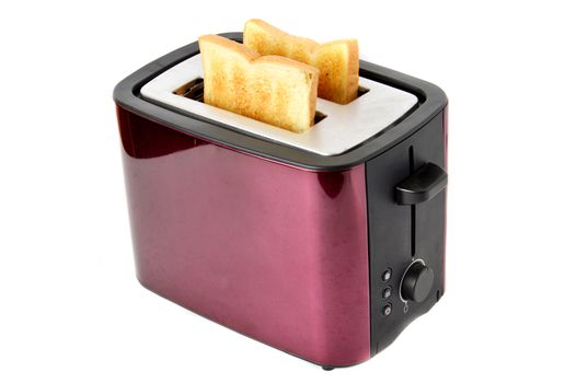 toast  on toaster machine with white background