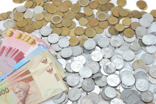 Indonesian paper and coins money background