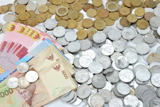 Indonesian paper and coins money background