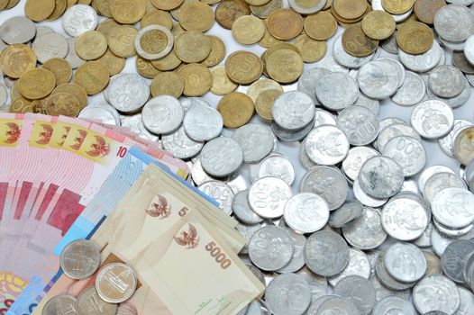 Indonesian paper and coins money background