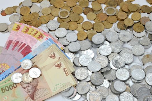 Indonesian paper and coins money background