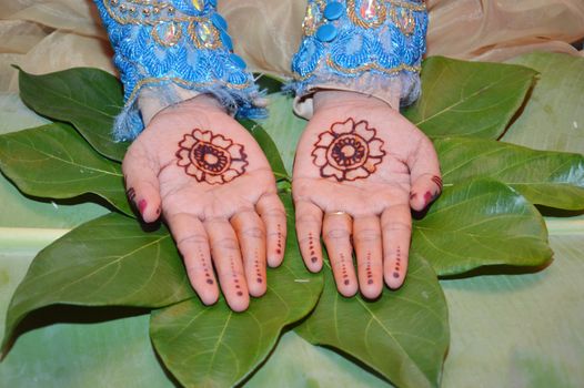 Henna On Hands Of Indonesian Wedding Bride