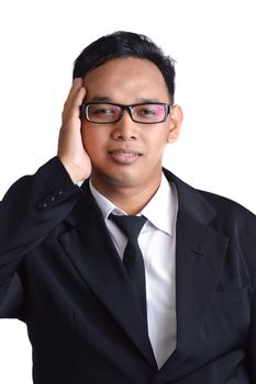 asian male businessman sick on white background