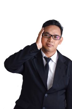 asian male businessman sick on white background