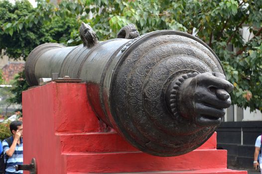 JAKARTA, INDONESIA - AUGUST, 20, 2016 : ancient cannon at Kota Tua or Old City in Jakarta, Indonesia