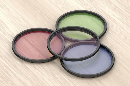 Four different photographic filters on wood background