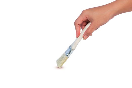 Paint brush, white wooden handle, size 1.5 inch.on white background.With Clipping Path.