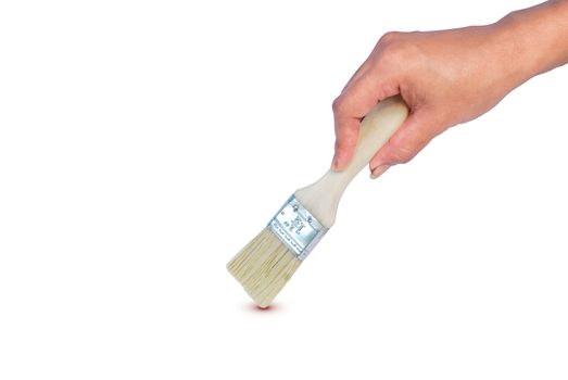 Paint brush, white wooden handle, size 1.5 inch.on white background.With Clipping Path.